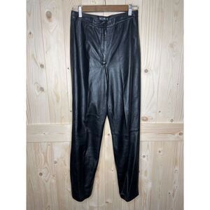 WOMENS MIXIT 100% LEATHER BLACK 90S HIGH WAIST STRAIGHT TAPERED LEG PANTS SZ 6